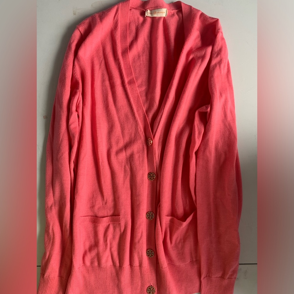 Tory Burch 100% Merino Wool Cardigan in Pink